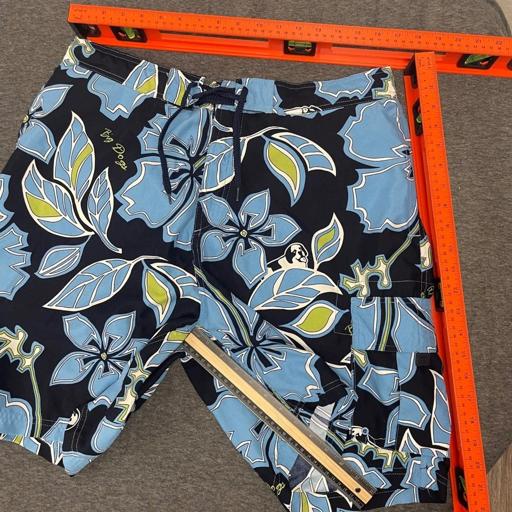 Big Dogs XL Floral Print Swim Trunks Shorts Drawstring Blue‎ Fun Attitude Beach